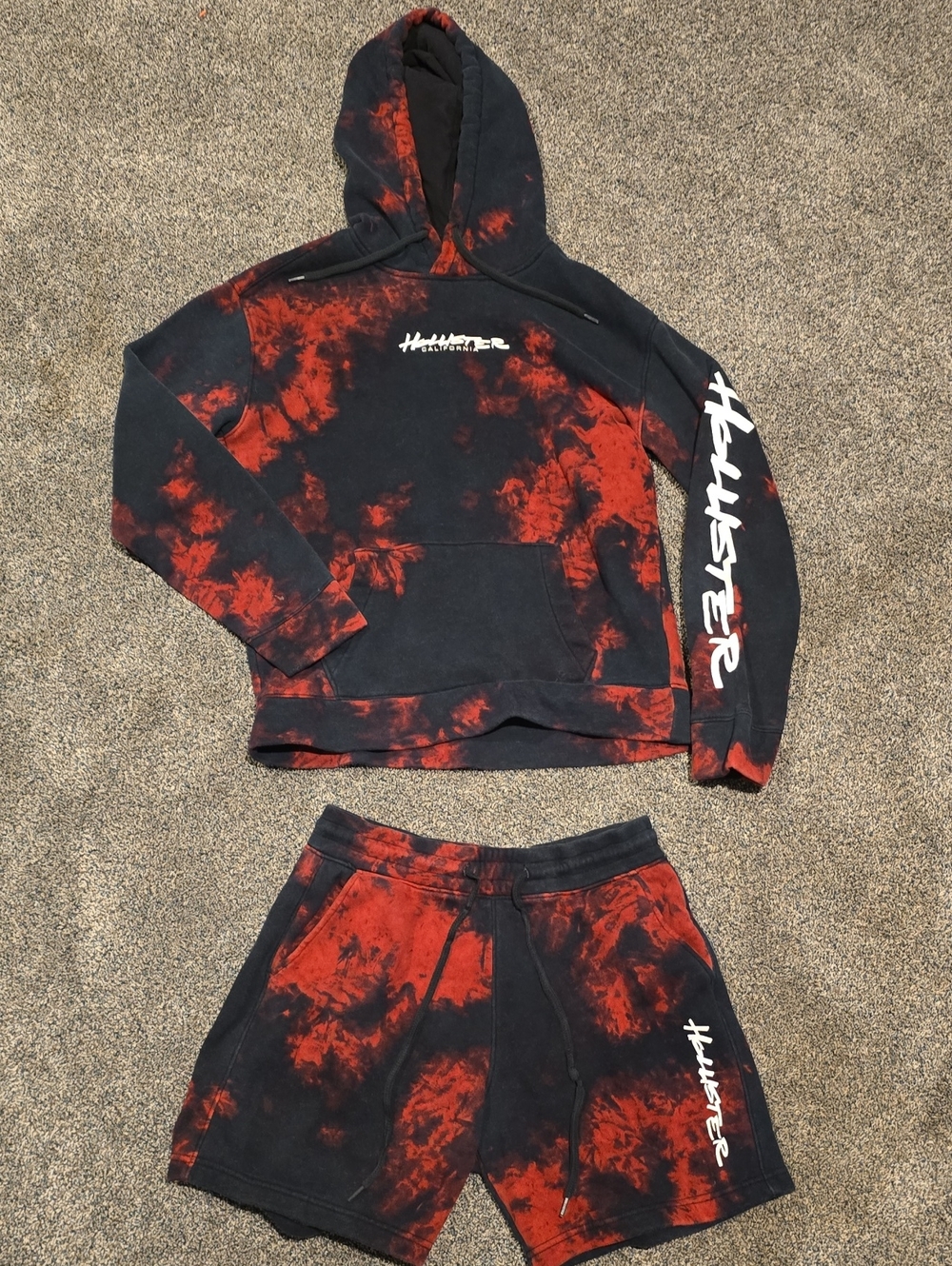Hollister Black & Red Tie-Dye Hoodie